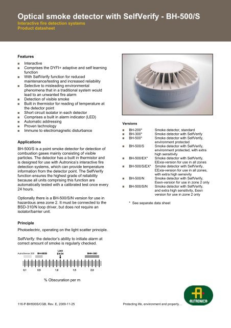 Optical smoke detector with SelfVerify - BH-500/S