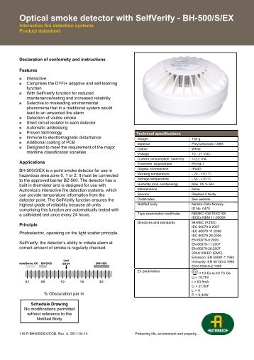 Optical smoke detector with SelfVerify - BH-500/S/EX