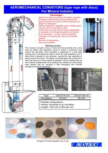 AEROMECHANICAL CONVEYORS (type rope with discs) For Mineral Industry