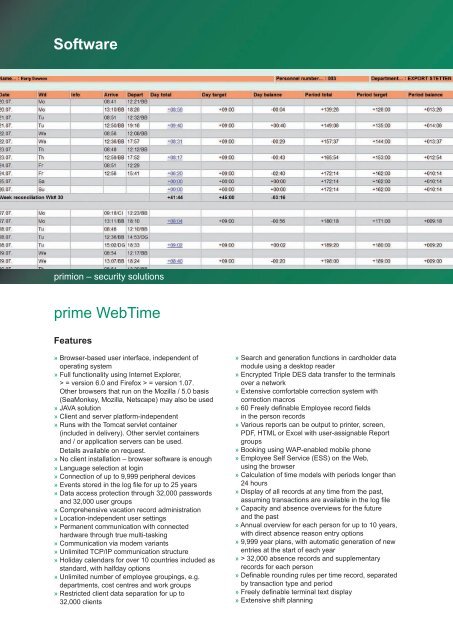 Software prime WebTime - primion Technology AG