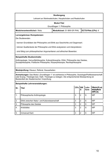 Modulhandbuch - Pädagogische Hochschule - Schwäbisch Gmünd