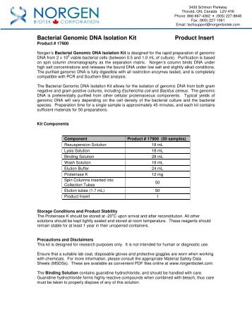 Bacterial Genomic DNA Isolation Kit Product Insert