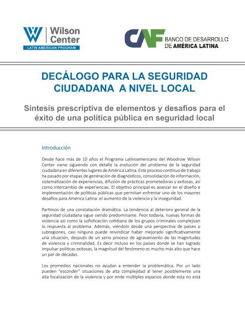 DECÁLOGO PARA LA SEGURIDAD CIUDADANA A NIVEL LOCAL