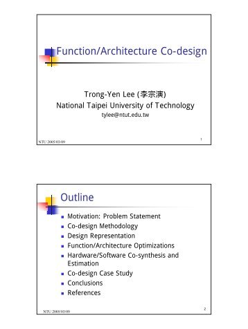 Function/Architecture Co-design Outline