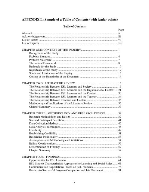 APPENDIX L Sample Of A Table Of Contents with Leader Points appendix-l-sample-of-a-table-of-contents-with-leader-points