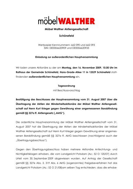 Möbel Walther Aktiengesellschaft Schönefeld - Möbel Walther AG