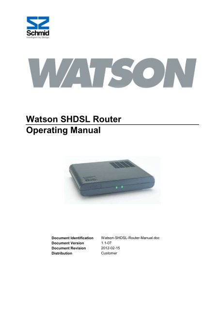 Watson SHDSL Router Operating Manual