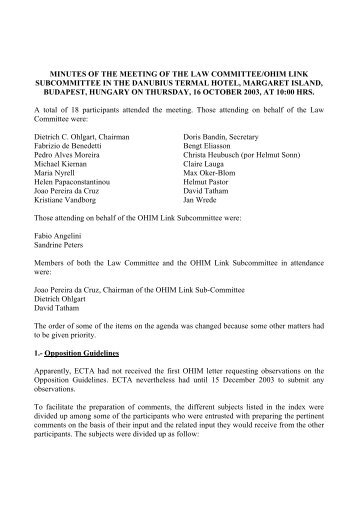minutes of the meeting of the law committee/ohim link ... - ECTA