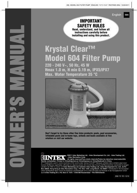 Krystal Clear™ Model 604 Filter Pump - Intex Development ...