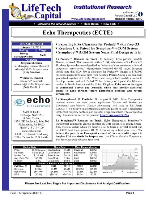 Echo Therapeutics (ECTE) needlefree