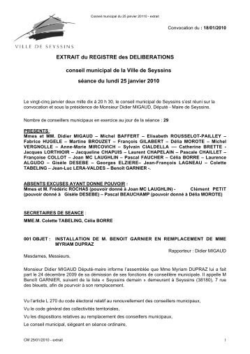 conseil municipal de la Ville de Seyssins séance du lundi 25 janvier 2010
