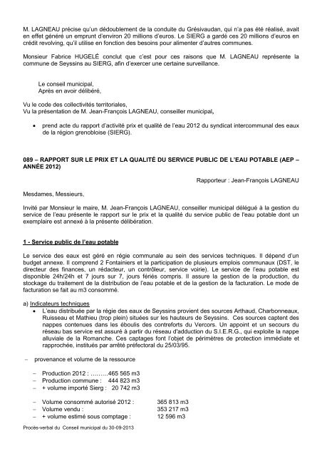 PROCÃS-VERBAL des DÃLIBÃRATIONS Conseil Municipal de la ...