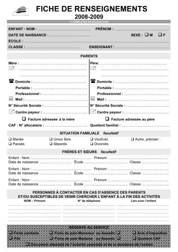 FICHE DE RENSEIGNEMENTS