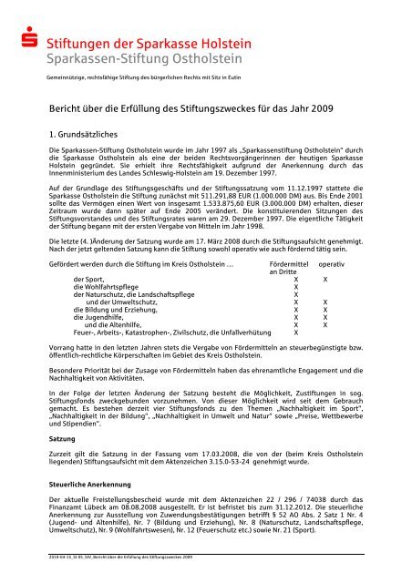 Stiftungen der Sparkasse Holstein Sparkassen-Stiftung Ostholstein