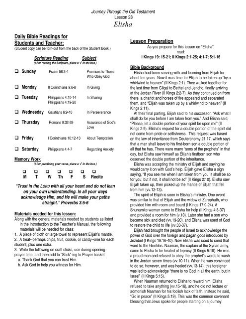 Elijah And Elisha Miracles Chart