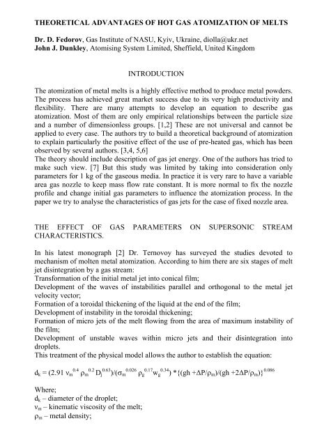 THEORETICAL ADVANTAGES OF HOT GAS ATOMIZATION OF ...