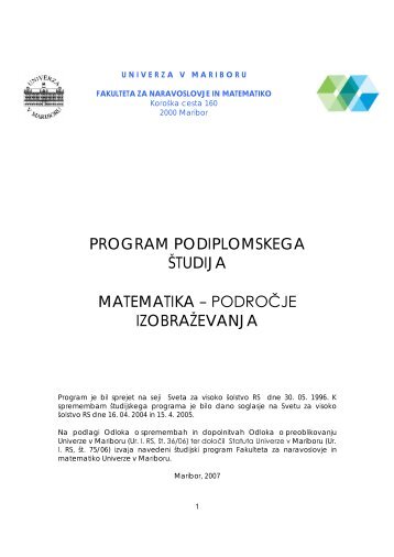 PROGRAM PODIPLOMSKEGA ŠTUDIJA MATEMATIKA – PODROČJE IZOBRAŽEVANJA