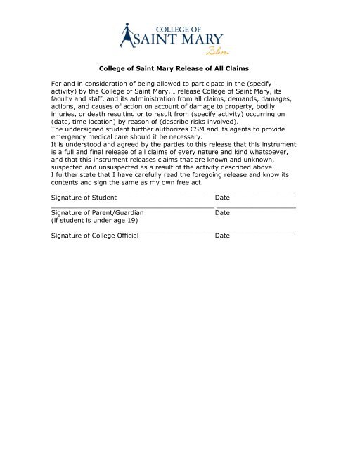 Student Agreement Form for National and International Travel