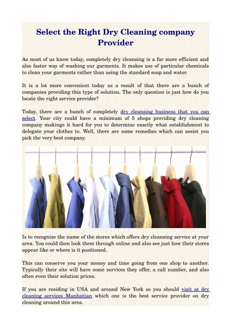 Select the Right Dry Cleaning company Provider
