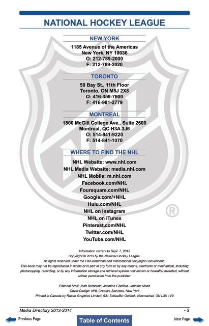 NHL MEDIA DIRECTORY 2013-2014