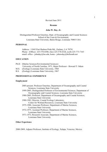 1 Revised June 2011 Resume John W. Day, Jr. Distinguished ...