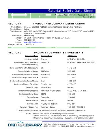 MSDS sheet SBS Modified Bitumen Membranes - MB Technology