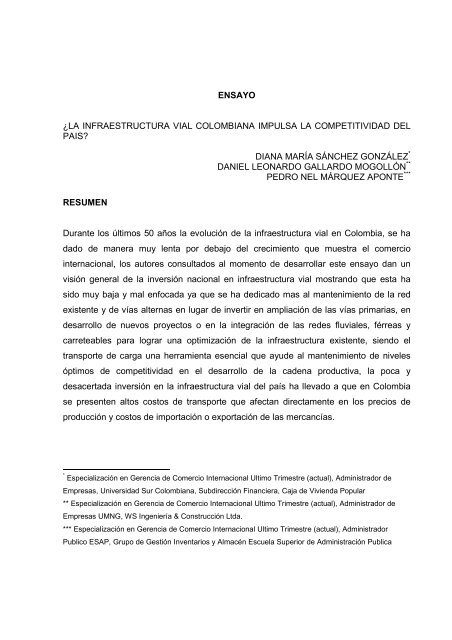 ensayo Â¿la infraestructura vial colombiana impulsa la competitividad ...