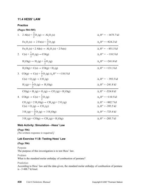 11.4 HESS' LAW