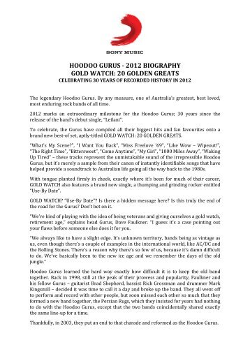 HOODOO GURUS - 2012 BIOGRAPHY GOLD WATCH 20 GOLDEN GREATS