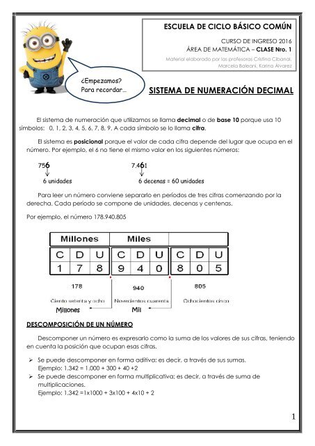 SISTEMA DE NUMERACIÓN DECIMAL 1