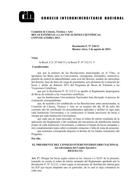 Resol P NÂ 230 13 Cin 