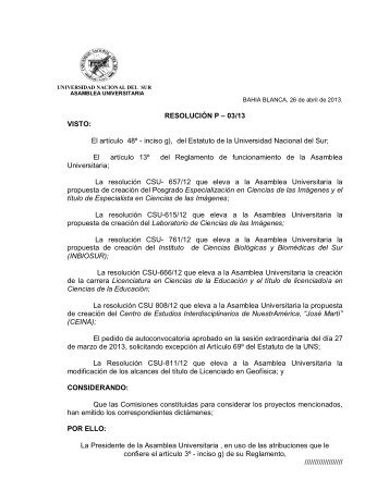 Res. P 03/13 - Universidad Nacional del Sur