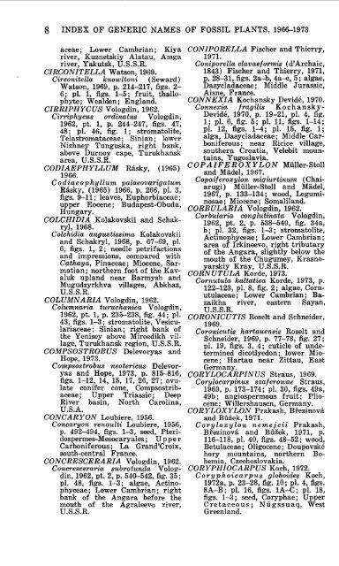 Generic Names of Fossil Plants, 1966-1973