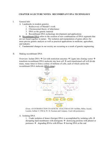 CHAPTER 14 LECTURE NOTES: RECOMBINANT DNA ...