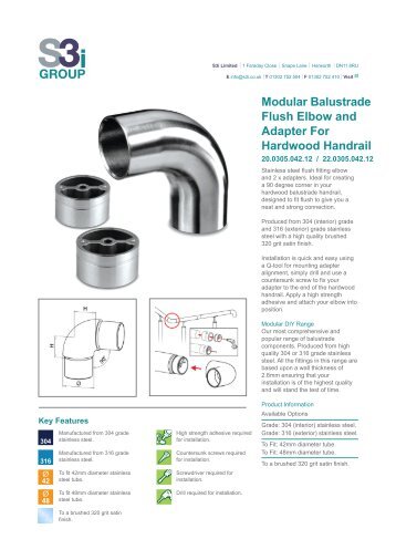 Modular Balustrade Flush Elbow and Adapter For Hardwood Handrail