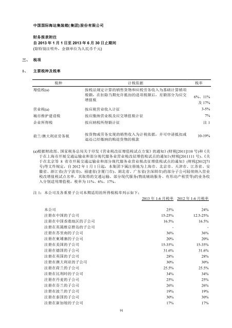 中国国际海运集装箱（集团）股份有限公司2013 年半年度报告