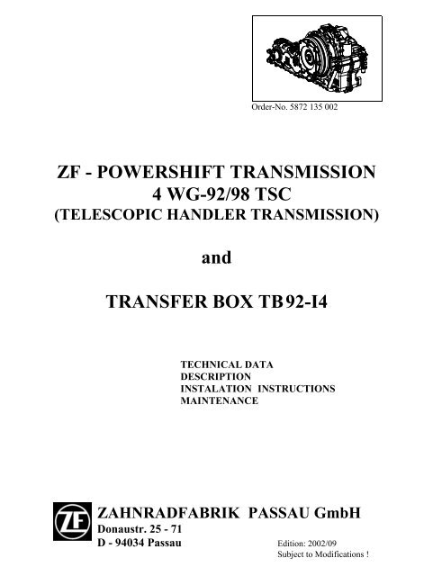 ZF - POWERSHIFT TRANSMISSION 4 WG-92/98 TSC - JLG