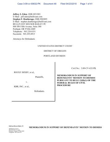 46-1 KBR memo in support of motion to dismiss ... - David Sugerman