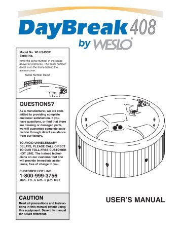 Weslo Spas Daybreak 408 Manual - Spaparts123.net