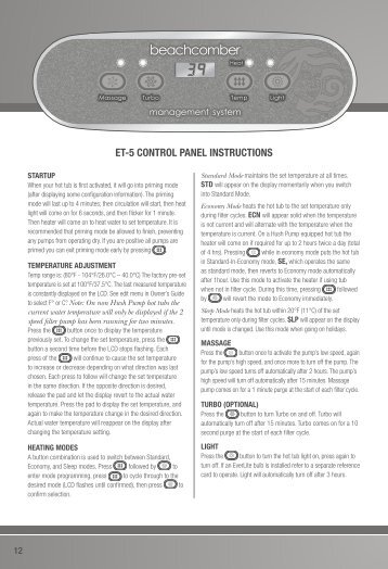 ET-5 CONTROL PANEL INSTRUCTIONS