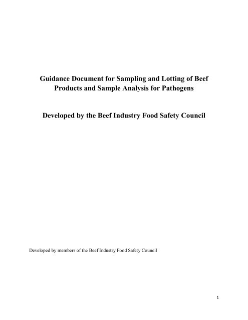 Sampling, Lotting and Sample Analysis Guidance - Beef Industry ...