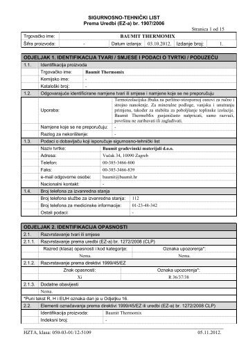 SIGURNOSNO-TEHNIÄKI LIST Prema Uredbi (EZ-a) br ... - Baumit