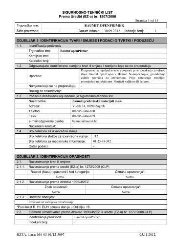 SIGURNOSNO-TEHNIÄKI LIST Prema Uredbi (EZ-a) br ... - Baumit