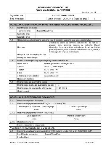 SIGURNOSNO-TEHNIÄKI LIST Prema Uredbi (EZ-a) br ... - Baumit