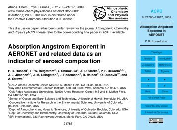 Absorption Angstrom Exponent in AERONET and related data - ACPD