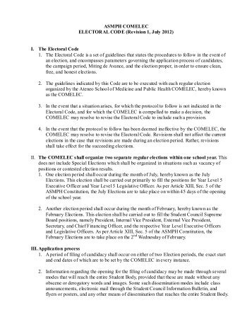 ASMPH COMELEC ELECTORAL CODE (Revision 1, July 2012) I ...
