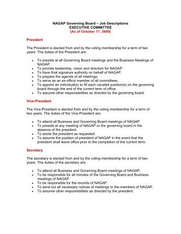 NAGAP Executive Committee Job Descriptions