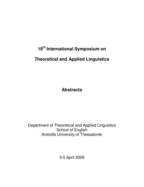 19 International Symposium on Theoretical and Applied Linguistics ...