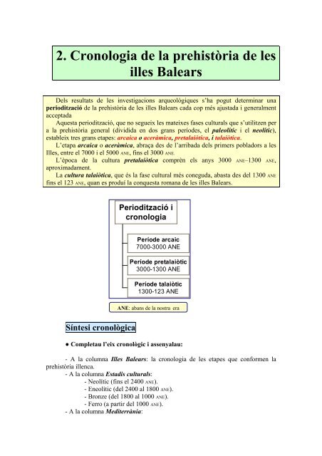 Les primeres fases culturals la prehistòria de les illes Balears