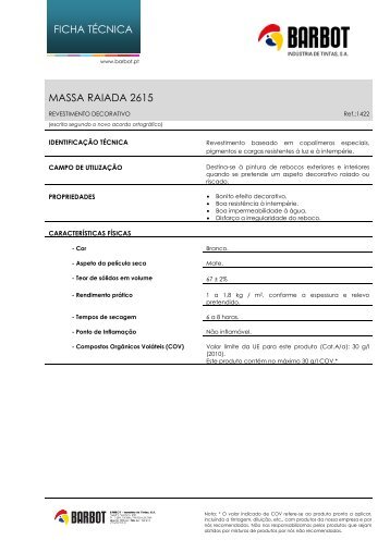 FICHA TÉCNICA MASSA RAIADA 2615